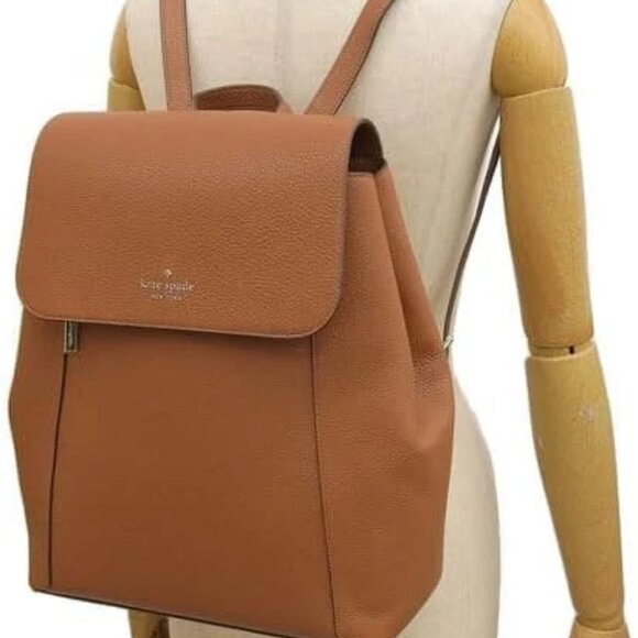 ♠️Kate Spade Lena Pebbled Leather Large Flap Backpack, NWT, Warm Gingerbread - Picture 8 of 8